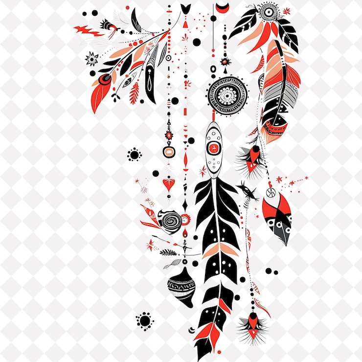PSD png une chaîne de coquillages attachez avec des plumes des lignes de frontière design esprit créatif nature design art