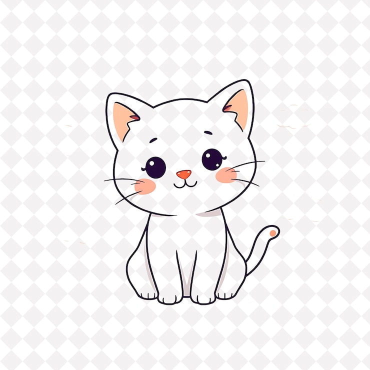 PSD png chaton ludique avec des formes de nuages peu répandues en arrière-plan dessin d'animal mignon et doux