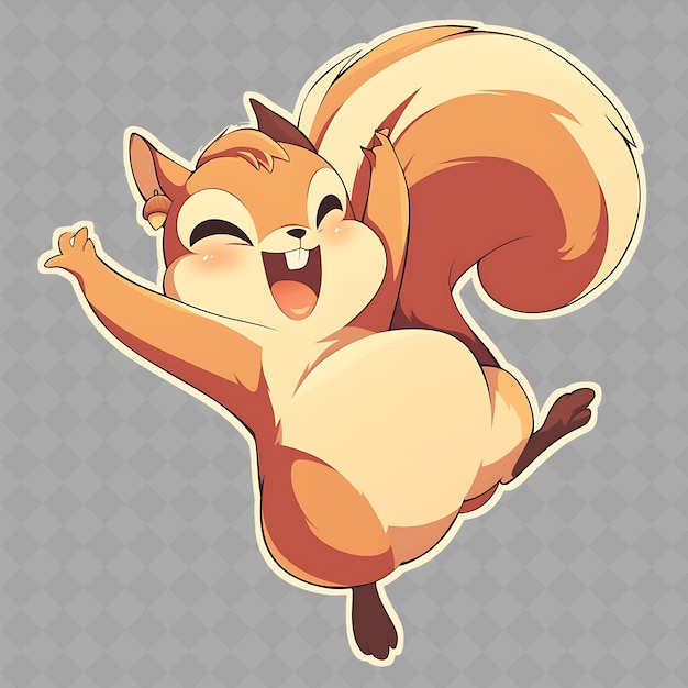 PSD png cheerful et bubbly anime squirrel girl avec une queue bouffante et une collection créative d'autocollants chibi