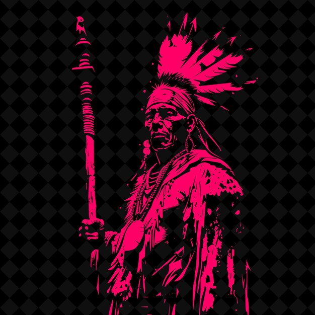 Png chefe nativo americano com um taco de guerra adornado com pluma forma de personagem de guerreiro medieval