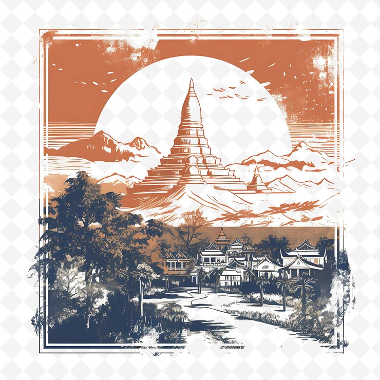 PSD png chiang mai ciudad con monocromo color lavanda wat phra que paisajes de acuarela dibujados a mano
