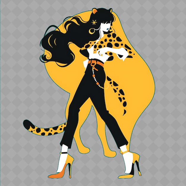 Png chic e stylish anime leopard girl com manchas e uma coleção criativa de adesivos chibi de moda