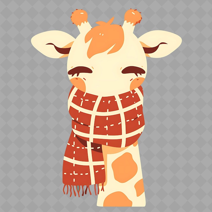 PSD png chic y kawaii anime chica jirafa con una bufanda con una larga colección de pegatinas creativas de chibi