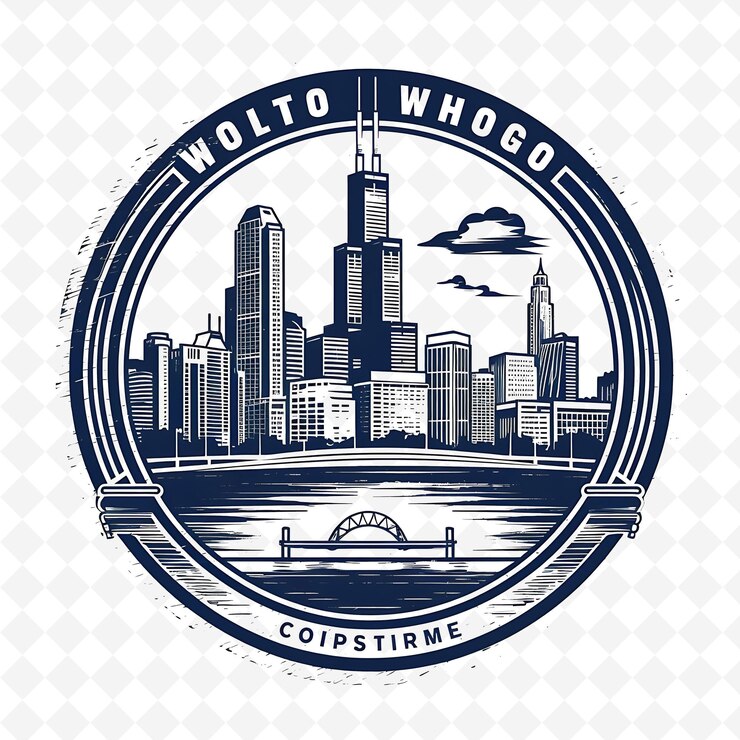 PSD png chicago con color gris monocromático torre willis y horizonte paisajes de acuarela dibujados a mano
