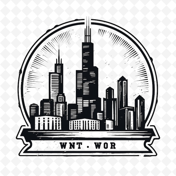 PSD png chicago com monochrome cinza cor willis torre e skyline paisagens de aquarela desenhadas à mão