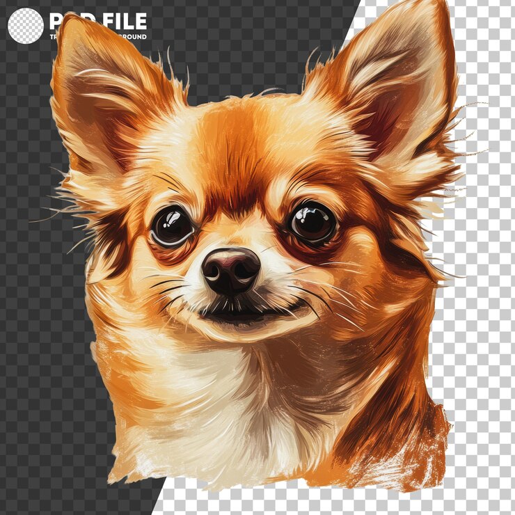 PSD png chihuahua lindo con ojos brillantes y pelaje esponjoso