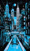 PSD png cidade de nova york com cena de rua urbana e arranha-céus ilustração de metrô cidades cene decoração de arte