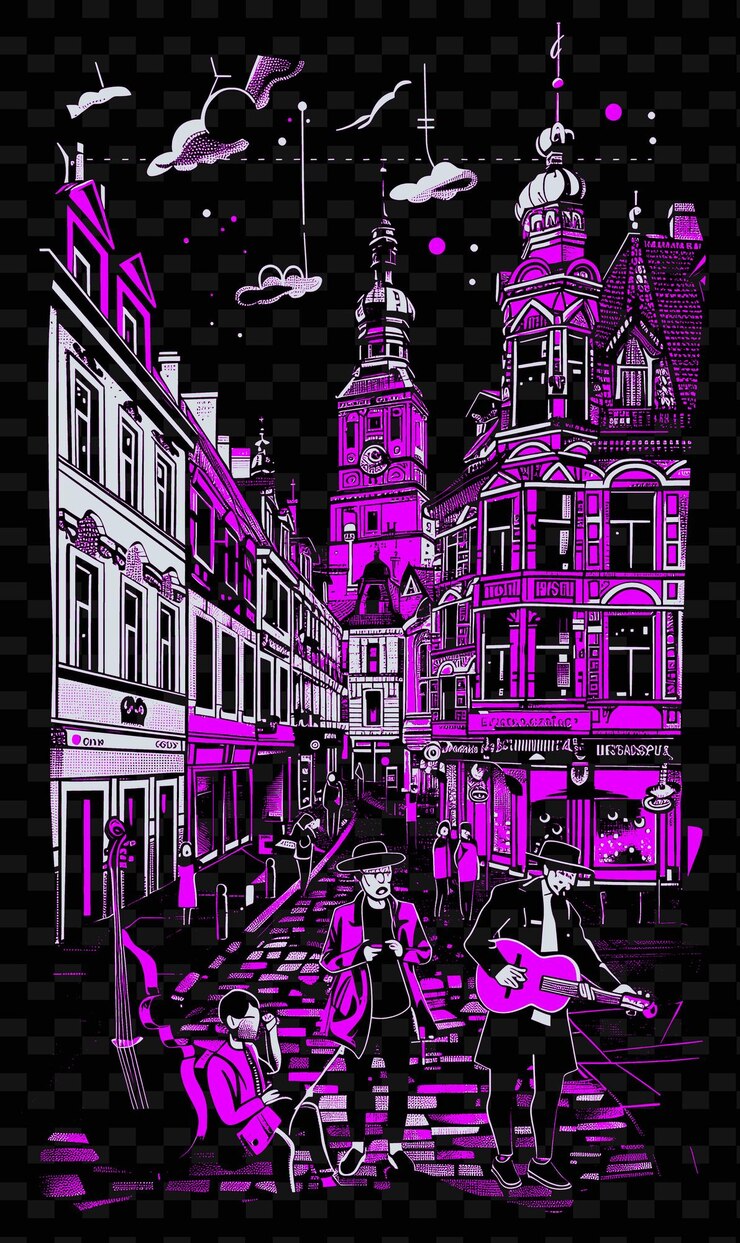PSD png cidade velha de rigas com pintoresca cena de rua art nouveau bui ilustração cidades cena decoração de arte