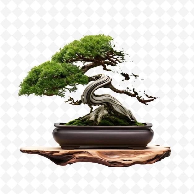 PSD png ciprés bonsai árbol escala de olla de metal como hojas moderno conce transparente decoración de árboles diversos