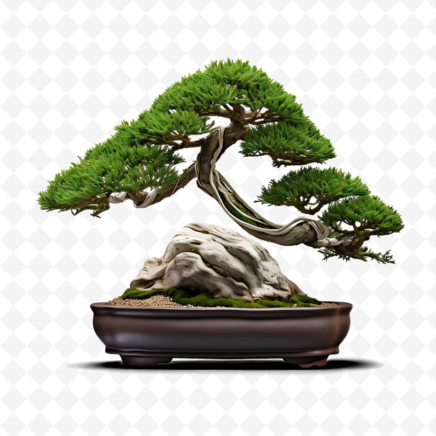 PSD png ciprés bonsai árbol escala de olla de metal como hojas moderno conce transparente decoración de árboles diversos