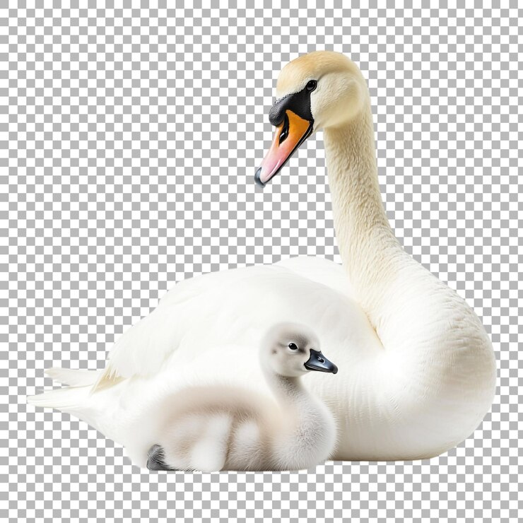 PSD png de un cisne con su cygnet aislado contra un fondo transparente