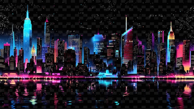 PSD png city decal mit illustrationen von skylines und mit glitteri creative neon y2k shape decorativen