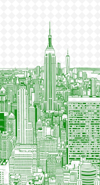 PSD png cityscape design de carte postale avec le cadre de l'horizon design de style de outline arts scribble décoratif