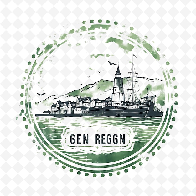 PSD png ciudad de bergen con monocromo fiordo color verde bryggen wharf paisajes de acuarela dibujados a mano