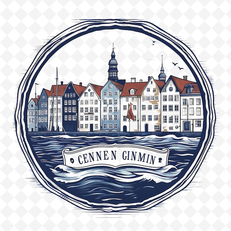 PSD png ciudad de copenhague con color monocromático marina pequeña sirena un paisaje de acuarela dibujado a mano