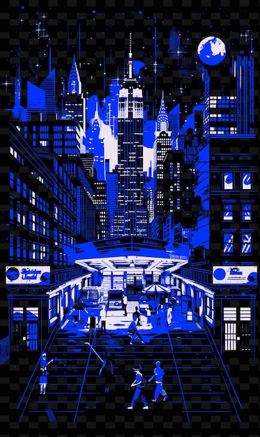 PSD png ciudad de nueva york con escena de la calle urbana y rascacielos ilustración del metro escena de la ciudad decoración artística