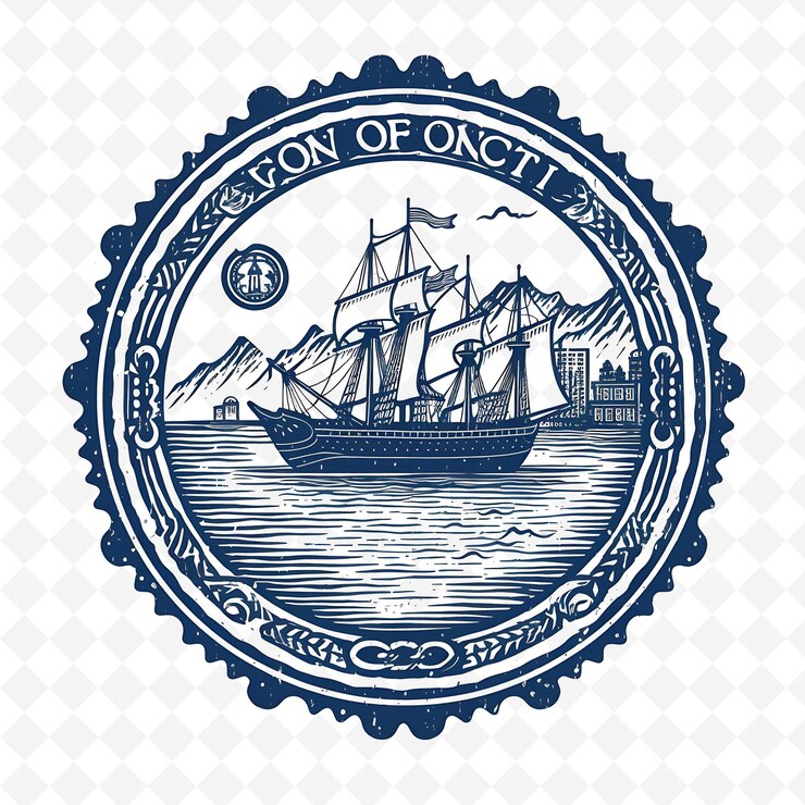 PSD png la ciudad de oslo con el fiordo monocromático el color azul viking longship un paisaje de acuarela dibujado a mano