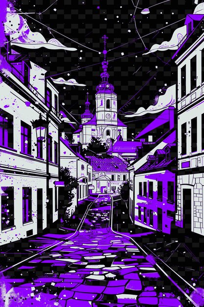 PSD png ciudad vieja de vilna con encantadora escena callejera barroco arquitecto ilustración ciudades escena decoración de arte