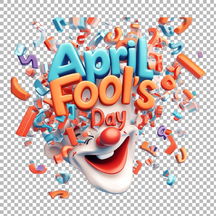 PSD png collage with bold typography that says april fools day against a transparent background