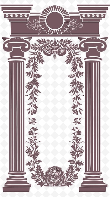 PSD png colonne romane cadre artistique avec couronne de lion et de laurier déco illustration cadre artistique décoratif