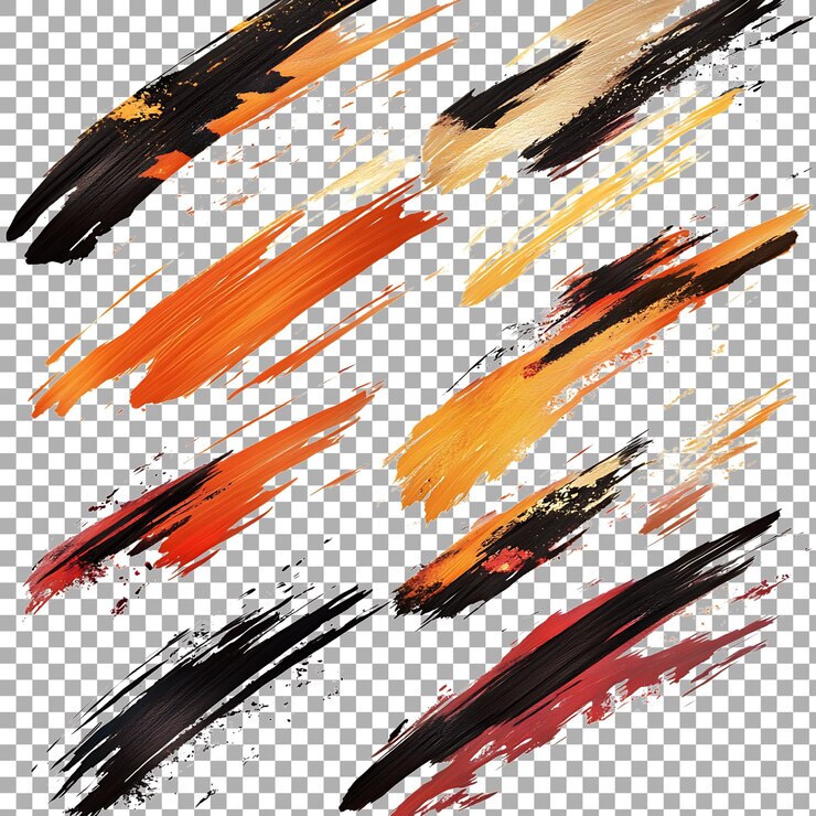 PSD png colorful brush stroke set against a transparent background para proyectos de arte de diseño creativo o aplicaciones de branding vibrantes