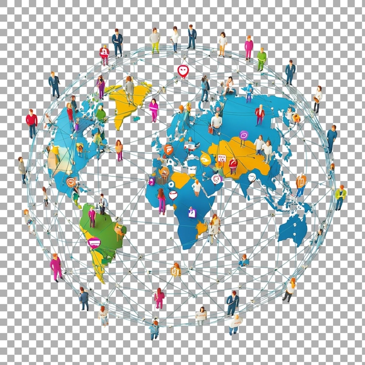 PSD png conecta el mundo celebrando el día de las medios sociales contra un fondo transparente