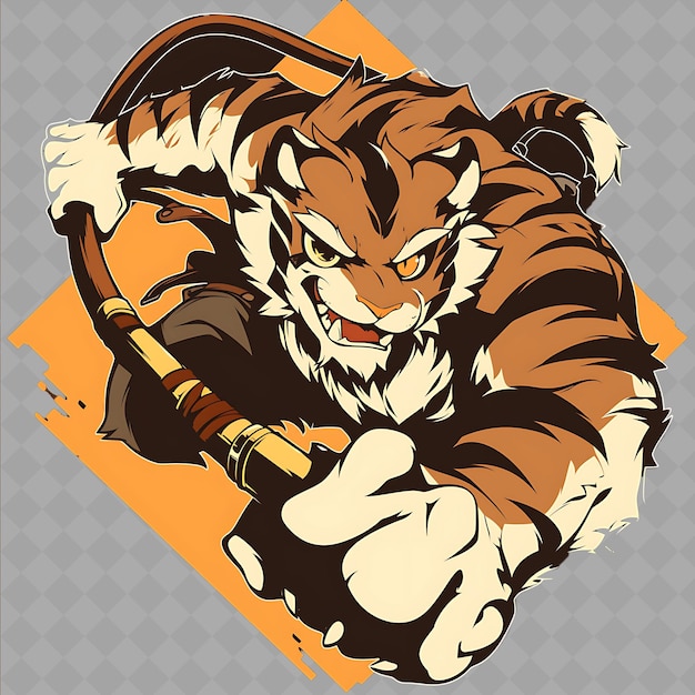 PSD png confiado y asertivo anime chico tigre con rayas y una colección de pegatinas w creative chibi
