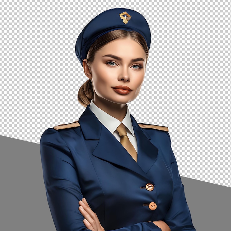 PSD png confident stewardess isolated on transparent background