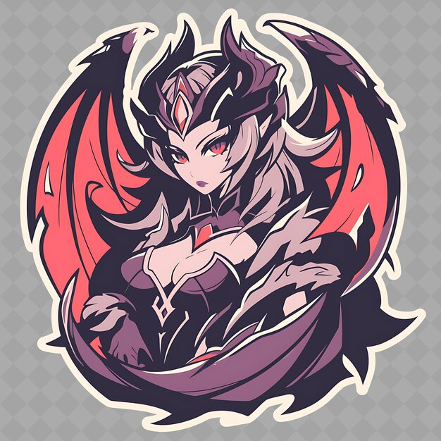 PSD png confidente e assertiva anime dragon girl com asas e hor creative chibi coleção de adesivos