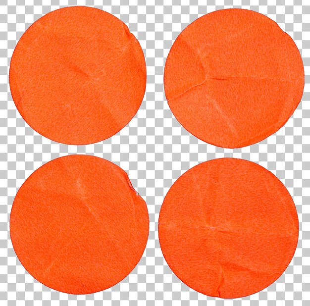 PNG Conjunto de etiquetas redondas pegajosas en blanco pegadas con color naranja que se recortan como elemento de diseño