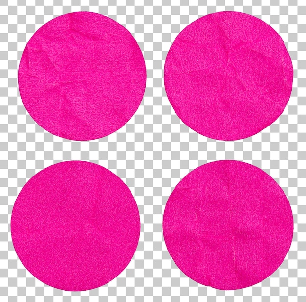 PNG Conjunto de etiquetas redondas pegajosas en blanco pegadas de color rosa, pegatinas y elementos de diseño recortados