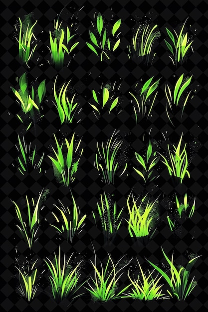 Png un conjunto de iconos de hierba con iluminación parpadeante y colecciones de formas creativas de Graffi Y2K