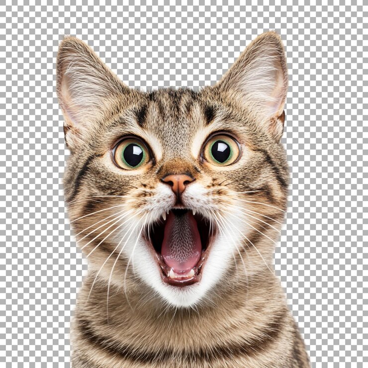PSD png conmocionado gato feliz en un fondo transparente generado por ai
