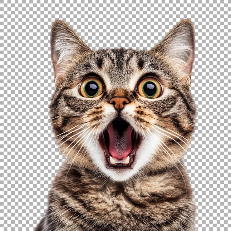 PSD png conmocionado gato feliz en un fondo transparente generado por ai
