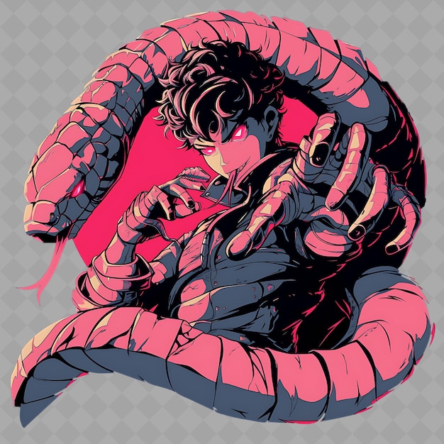 PSD png cool and edgy anime snake boy com olhos de cobra e um t forcado creative chibi sticker collection