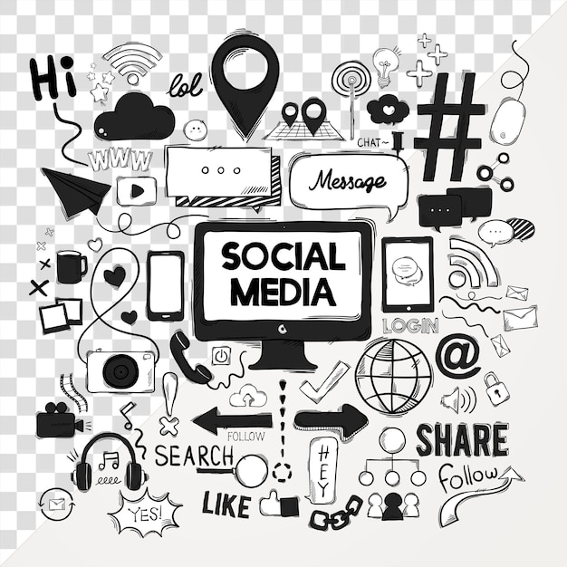 Png-Cool-Doodle-Sticker-Set für Social-Media-Geschichten