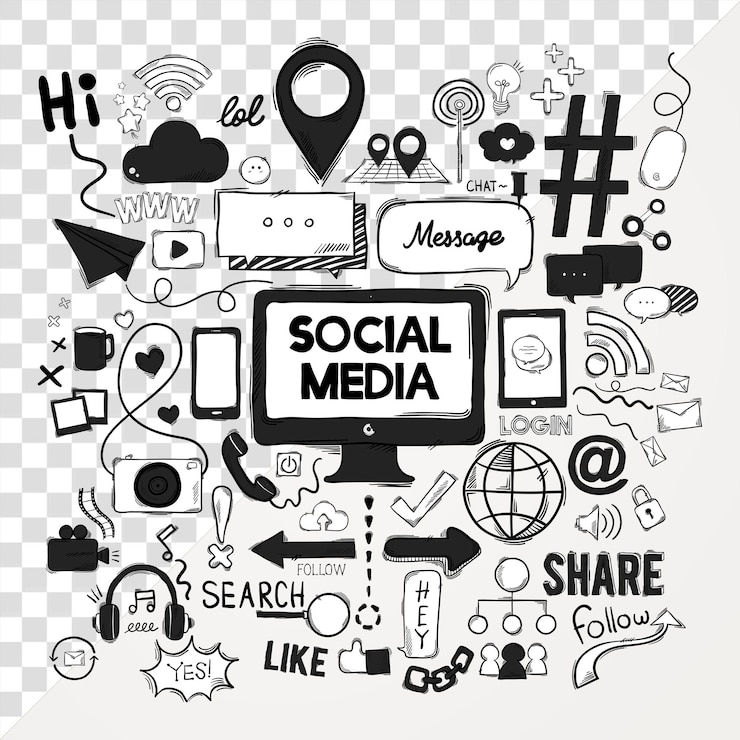 PSD png-cool-doodle-sticker-set für social-media-geschichten