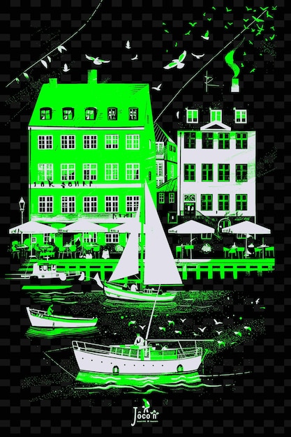 Png copenhagens nyhavn com encantadora cena de rua ilustração de edifícios coloridos cidades cene decoração de arte