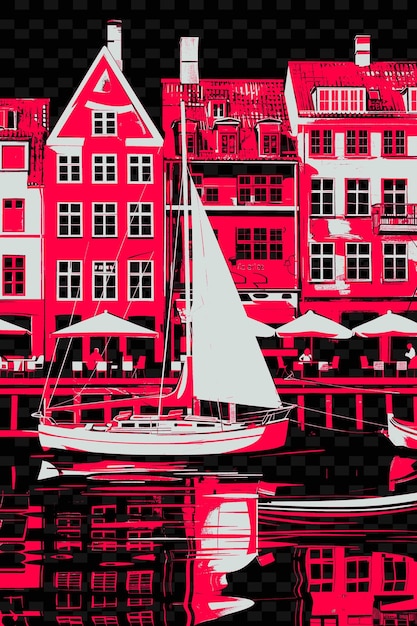 PSD png copenhagens nyhavn con encantadora escena de la calle ilustración de edificios coloridos escena de la ciudad decoración artística