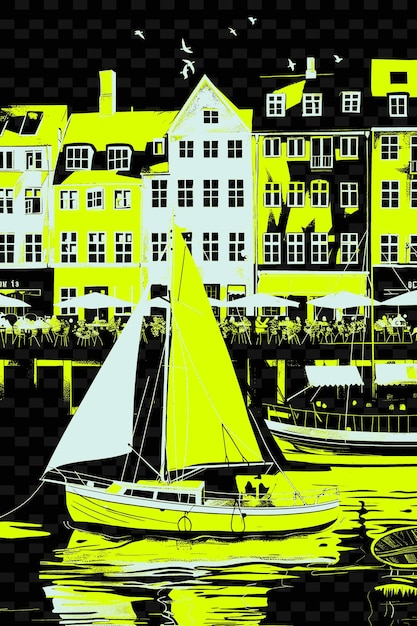 PSD png copenhagens nyhavn mit charmanter straßenszene farbenfrohe gebäudebilder stadtszene kunstdekor