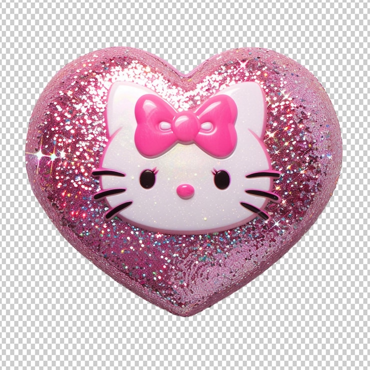 PSD png coração de brilho rosa com rosto de gatinho