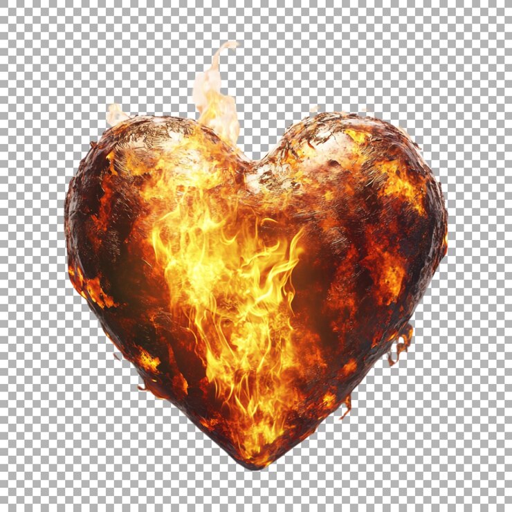 PSD png corazón de amor ardiente en un fondo transparente generado por ai