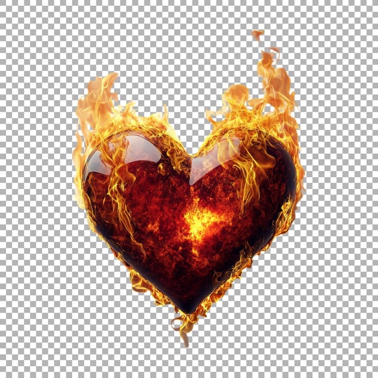 PSD png corazón de amor ardiente en un fondo transparente generado por ai