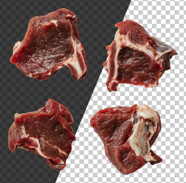 PSD png cortes frescas de carne de res expuestas sobre un fondo blanco