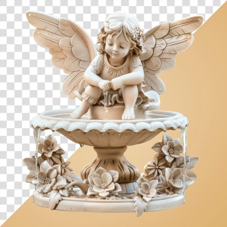 PSD png cottagecore bonita fuente vintage escultura de hadas arquitectura decorativa arcángel