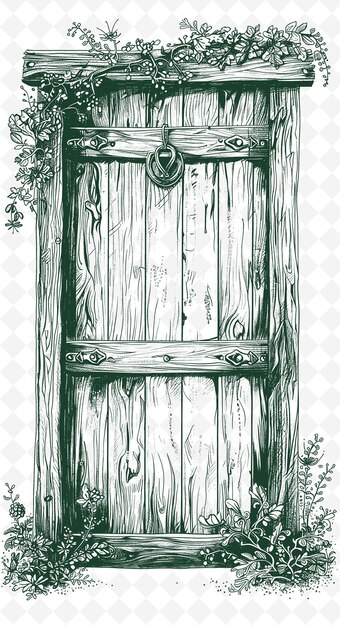 PSD png country design de carte postale avec un cadre en bois de grange style complet outline arts scribble décoratif