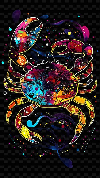 PSD png crab em forma de decalque com ilustrações de caranguejos e com glea creative neon y2k shape decorativem