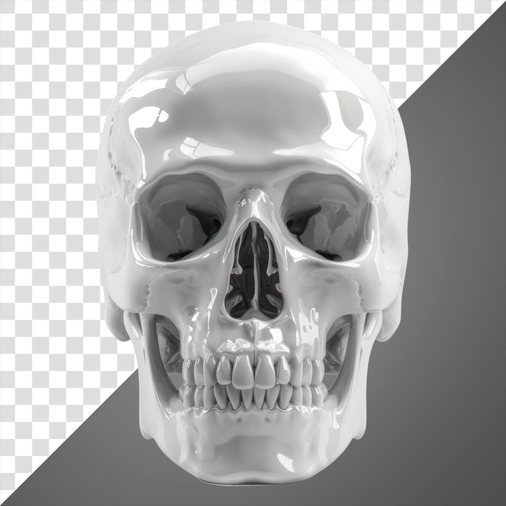PSD png un cráneo humano de fondo blanco antropología monocromático