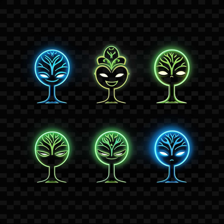 PSD png creative emoji neon line elementos de design moderno para obras de arte vibrantes e cativantes