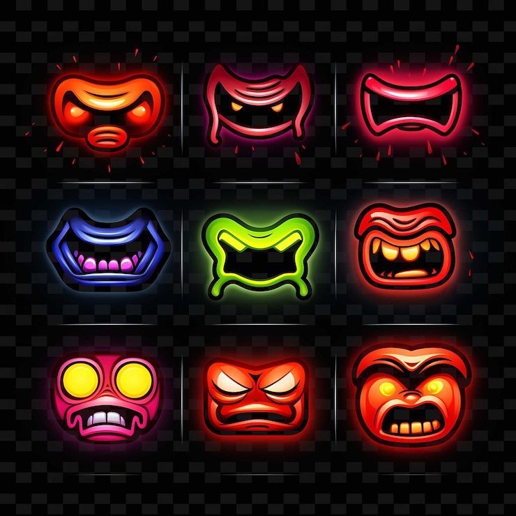 PSD png creative emoji neon line elementos de diseño moderno para obras de arte vibrantes y cautivadoras